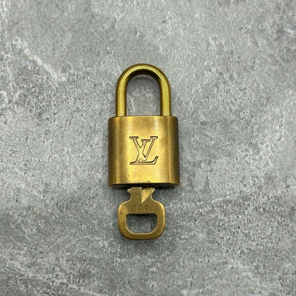 Authentic Louis Vuitton Gold Brass Padlock & Key Set Bag Charm #330 - Picture 3 of 14